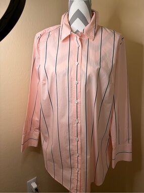 Talbots’s Pink Button Up Shirt with Black Pinstripes